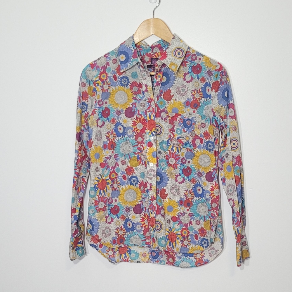 Liberty Art Fabric 100% Cotton Mutlicolor Floral Button Down Blouse Lightweigth